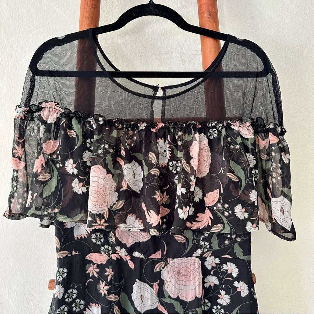 BB Dakota Floral Print Illusion Neckline Midi Dress (NWT, Size 4) - Picture 3 of 5